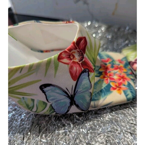 TORGEIS MULES WOMENS PARADISE TROPICAL FLORAL FLARE BUTTERFLY HEELS SZ 10 - Picture 8 of 16